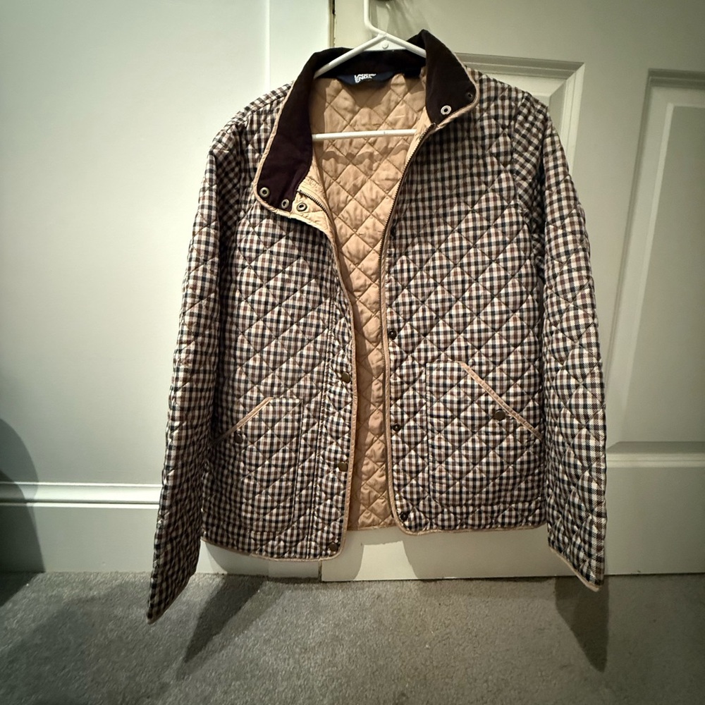 Lands' End Brown Checkered Quilted Jacket
